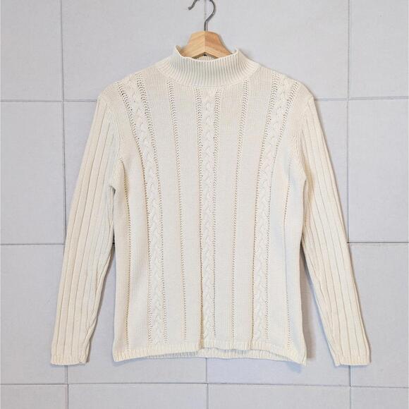 Vintage 90s YarnWorks 100% cotton chunky knit high neck sweater - Picture 2 of 6